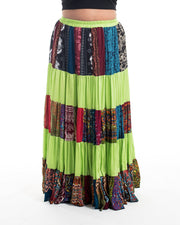 Plus Size Patchwork Long Skirt in Lime Green