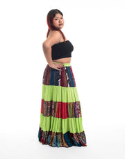 Plus Size Patchwork Long Skirt in Lime Green