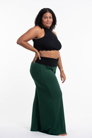 Plus Size Wide Leg Palazzo Harem Pants Cotton Spandex in Solid Green