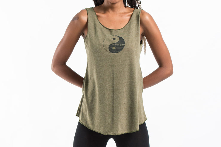 Loose Soft Vintage Style Women's Tank Tops Yin Yang Olive