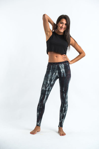 Lightning Stripes Tie Dye Cotton Leggings in Black and White