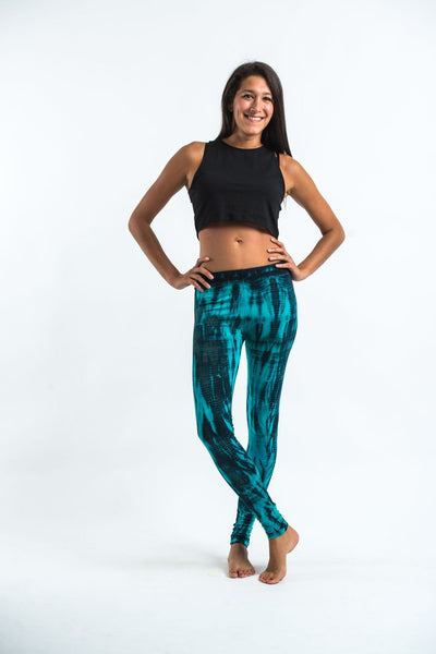 Lightning Stripes Tie Dye Cotton Leggings in Turquoise