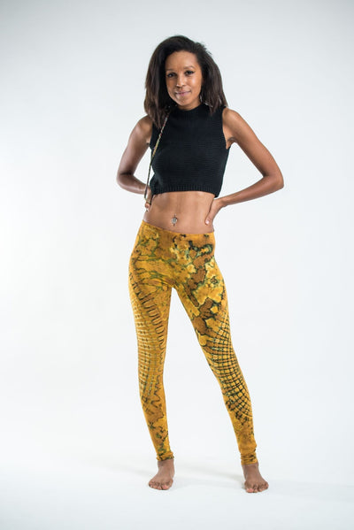 Oval Swirls Tie Dye Cotton Leggings in Yellow