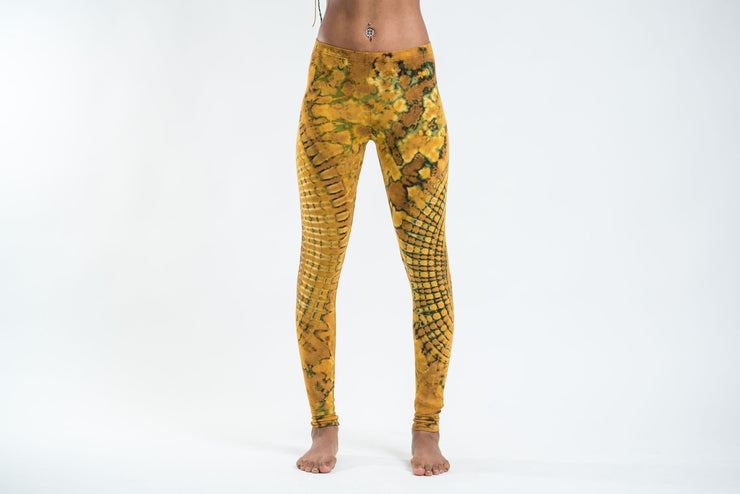 Oval Swirls Tie Dye Cotton Leggings in Yellow