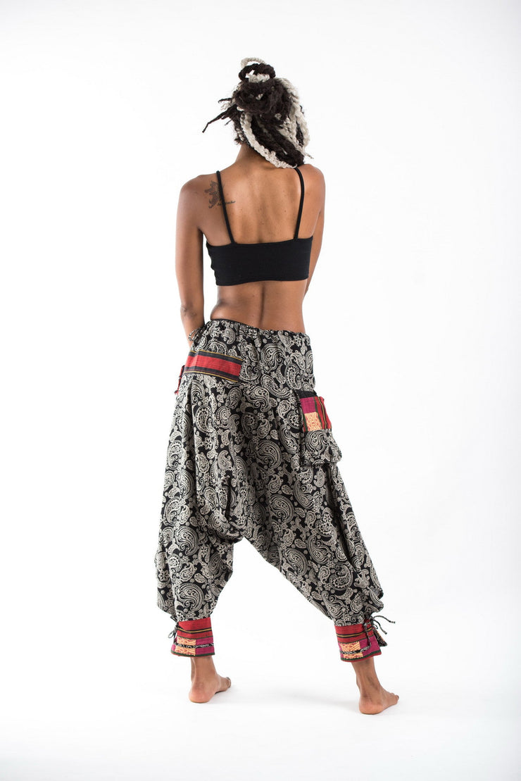 Paisley Hill Tribe Drawstring Women's Harem Pants with Ankle Straps