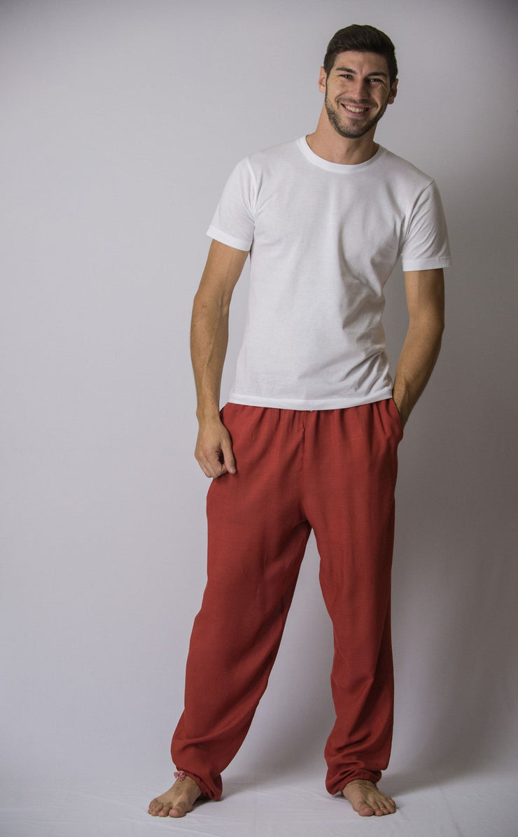 Solid Color Drawstring Men's Yoga Massage Pants in Red