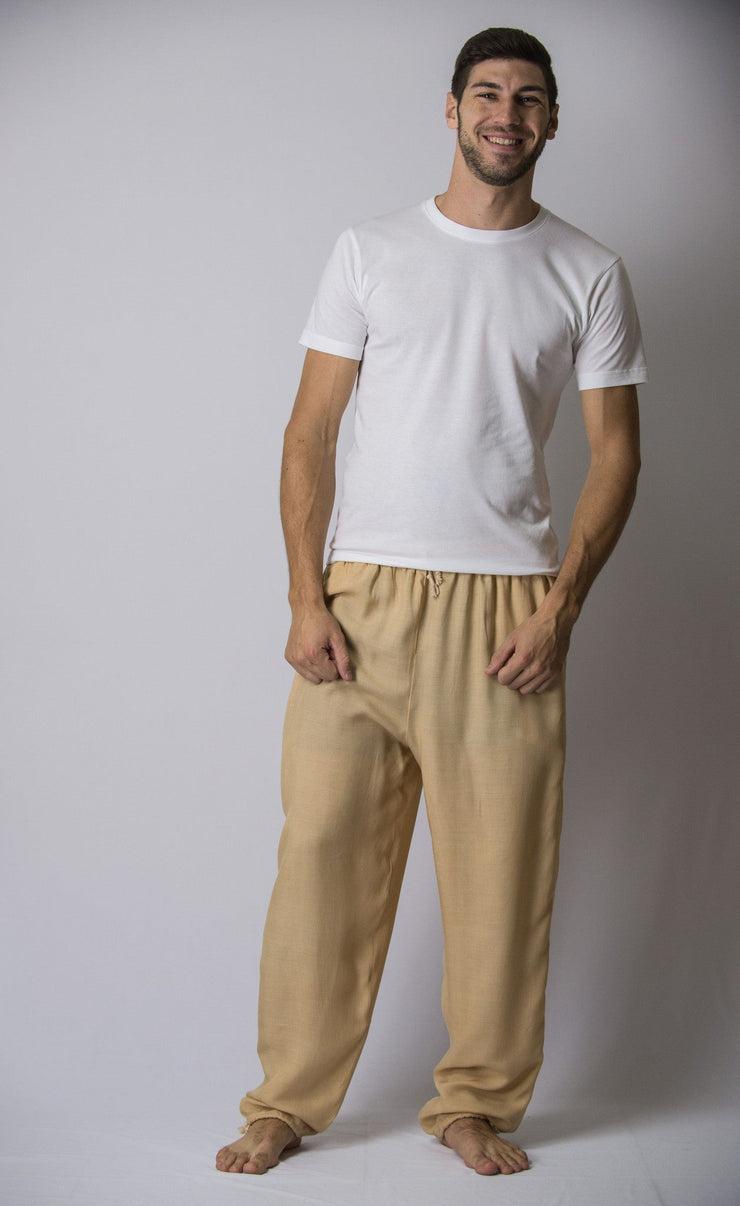 Solid Color Drawstring Men's Yoga Massage Pants in Cream