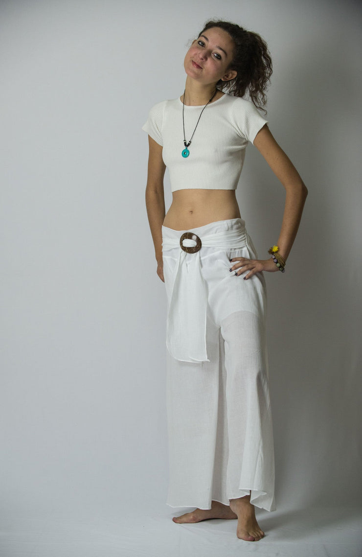 Women's Thai Harem Palazzo Pants in Solid White