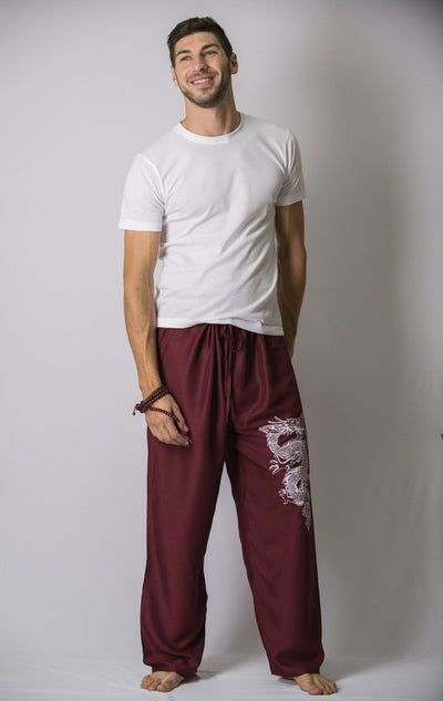 The Dragon Men's Thai Yoga Pants in Burgundy