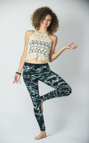 Marble Tie Dye Cotton Leggings in Dark Teal