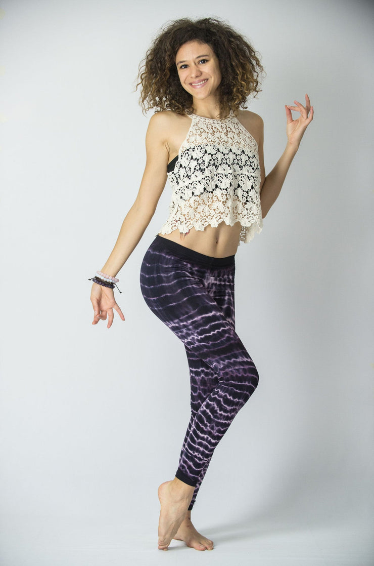 Melting Stripes Tie Dye Cotton Leggings in Dark Violet