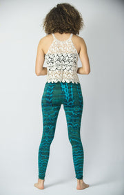 Melting Stripes Tie Dye Cotton Leggings in Turquoise