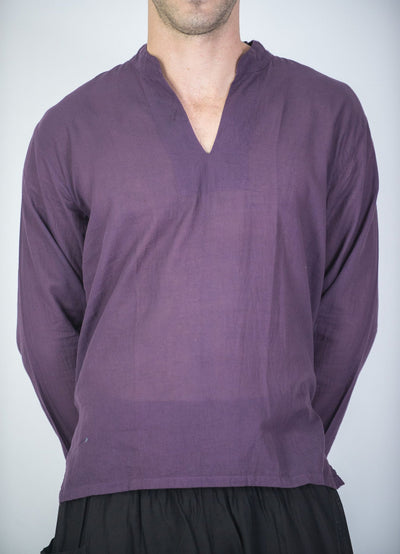 Mens Yoga Shirts Nehru Collared in Purple