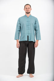 Mens Yoga Shirts Chinese Collared in Aqua