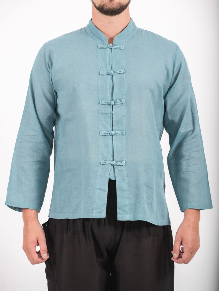 Mens Yoga Shirts Chinese Collared in Aqua