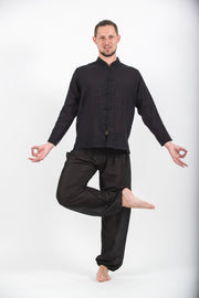 Mens Yoga Shirts Chinese Collared in Black