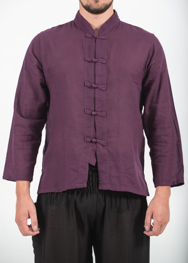 Mens Yoga Shirts Chinese Collared in Purple