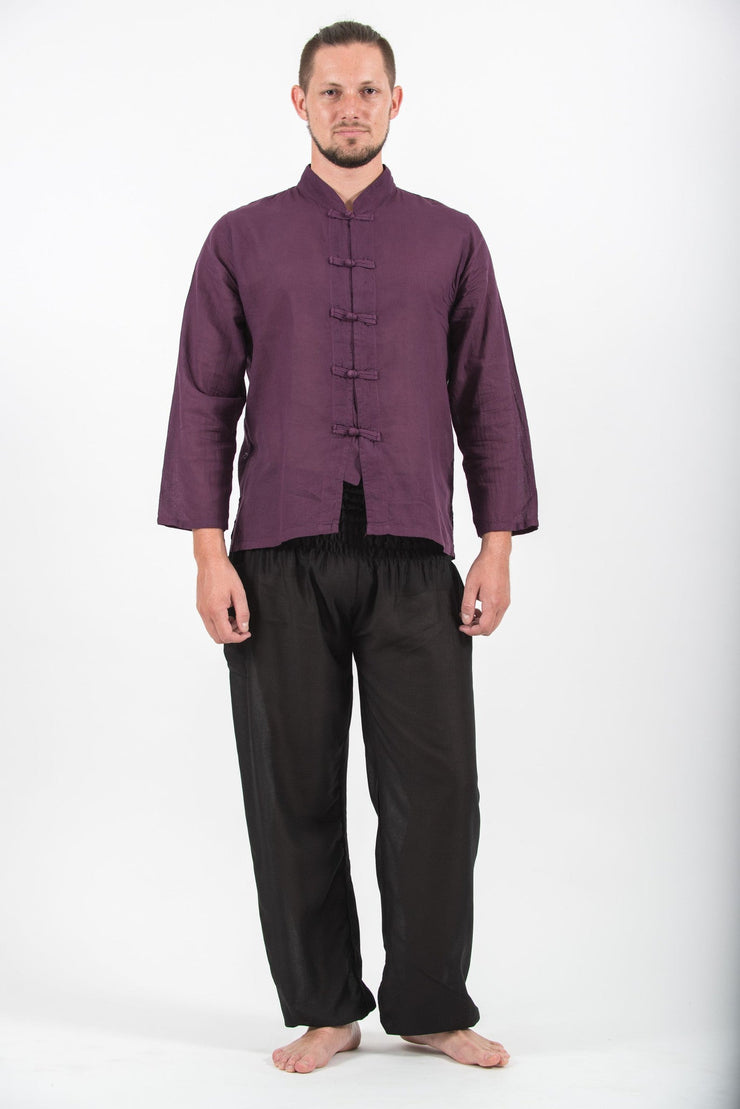 Mens Yoga Shirts Chinese Collared in Purple