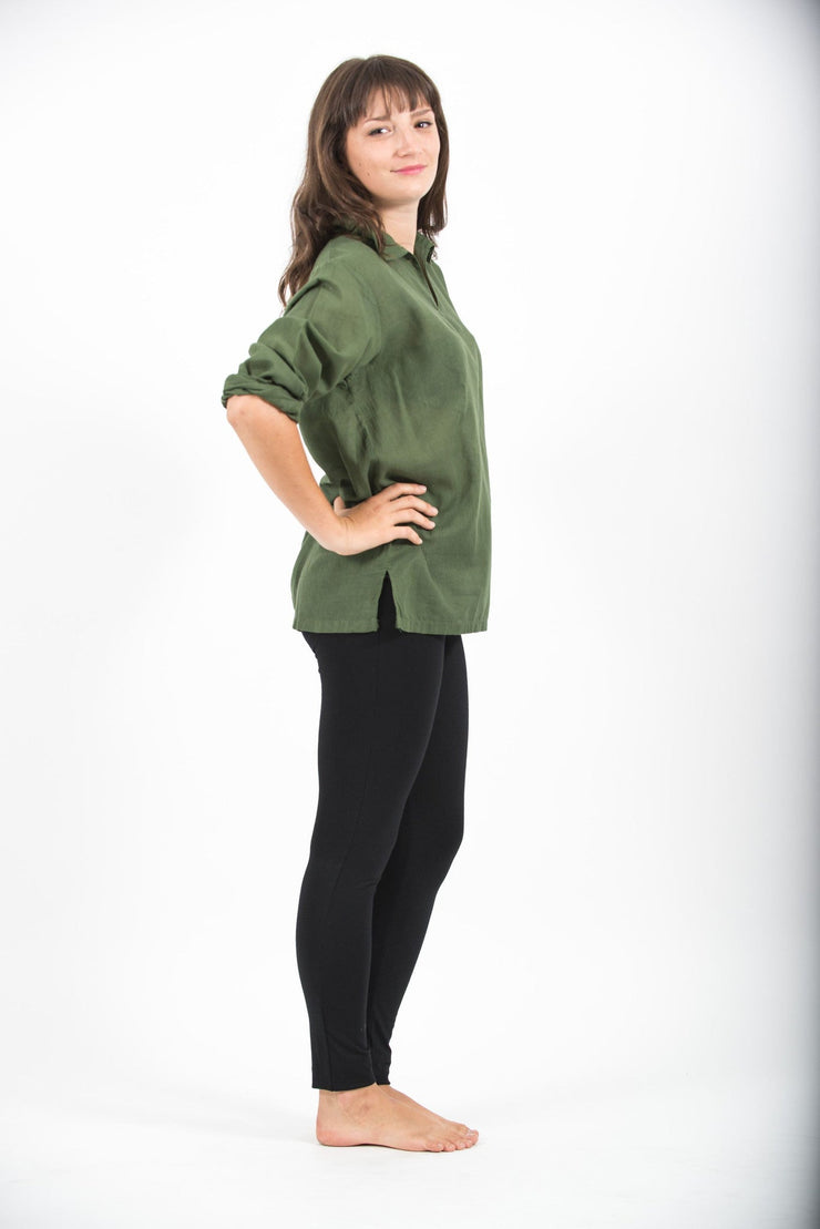 Womens Yoga Shirts Collar V Neck in Olive