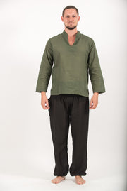 Mens Yoga Shirts Nehru Collared in Olive