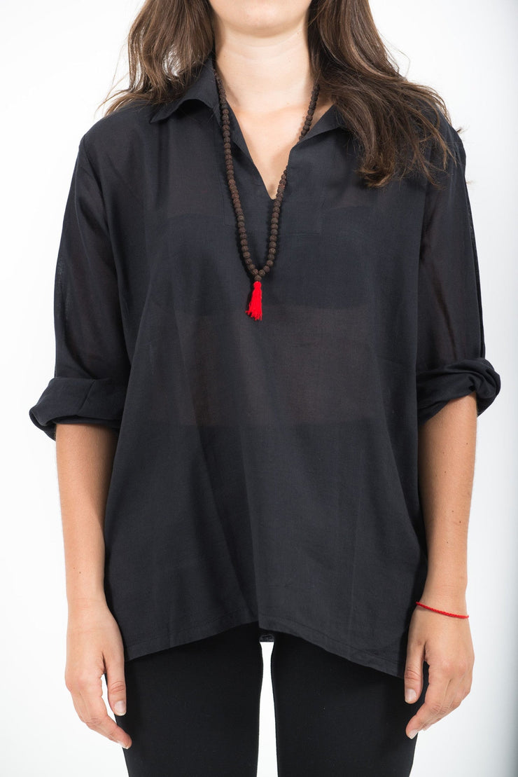 Womens Yoga Shirts Collar V Neck in Black