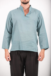 Mens Yoga Shirts Nehru Collared in Aqua