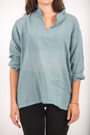 Womens Yoga Shirts Nehru Collared in Aqua