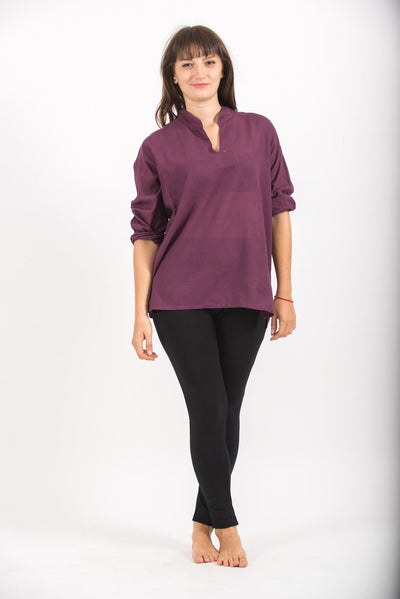 Womens Yoga Shirts Nehru Collared in Purple