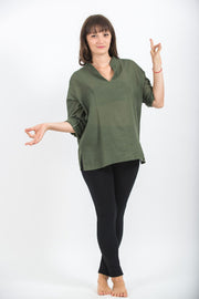 Womens Yoga Shirts Nehru Collared in Olive