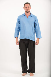 Mens Yoga Shirts Collar V Neck in Blue