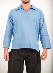 Mens Yoga Shirts Collar V Neck in Blue