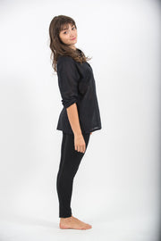 Womens Yoga Shirts Nehru Collared in Black