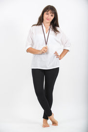 Womens Yoga Shirts Nehru Collared in White