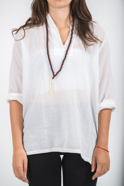 Womens Yoga Shirts Nehru Collared in White