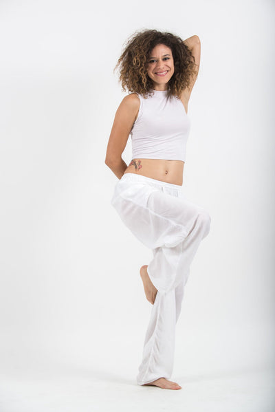 Solid Color Drawstring Women's Yoga Massage Pants in White