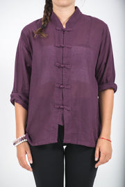 Womens Yoga Shirts Chinese Collared in Purple