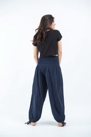 Women's Thai Smocked Waist Cotton Pants in Navy