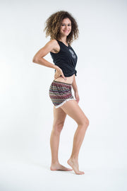 Aztec Stripes Pom Pom Shorts In Wine/White