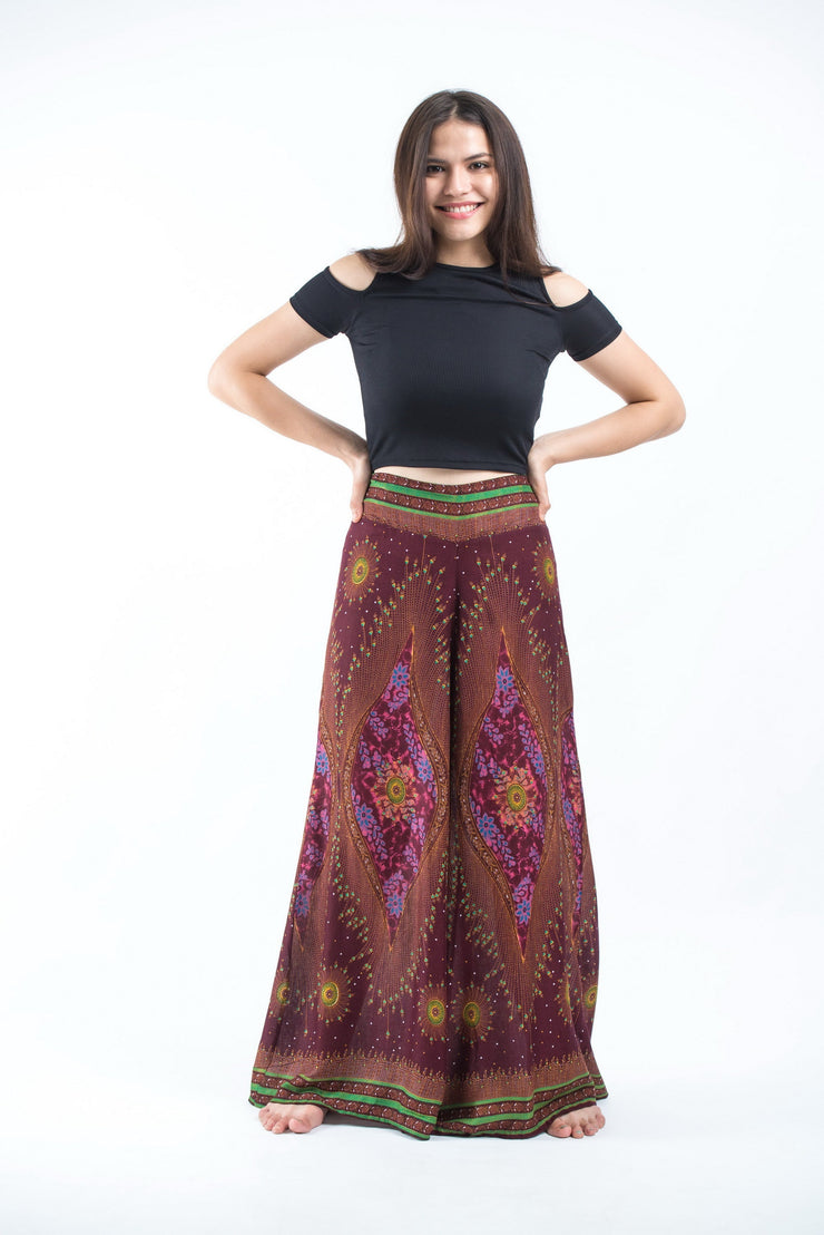 Peacock Eyes Palazzo Style Harem Pants in Maroon