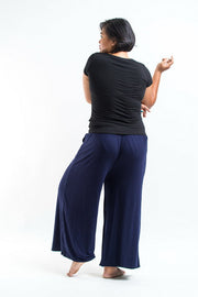 Plus Size Wide Leg Palazzo Harem Pants Cotton Blue