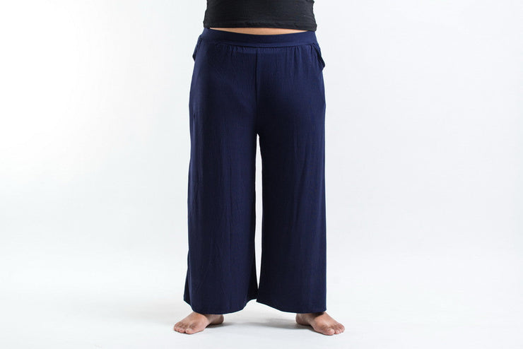 Plus Size Wide Leg Palazzo Harem Pants Cotton Blue