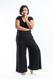 Plus Size Wide Leg Palazzo Harem Pants Cotton Black