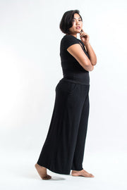 Plus Size Wide Leg Palazzo Harem Pants Cotton Black