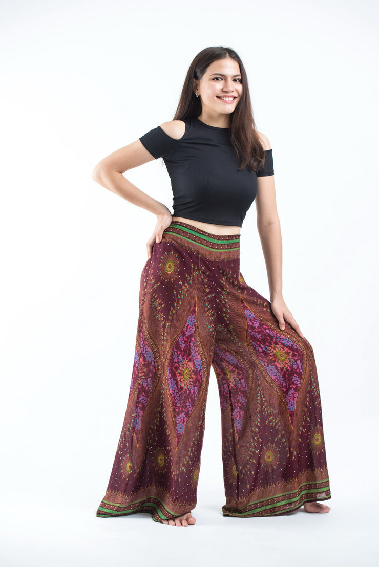 Peacock Eyes Palazzo Style Harem Pants in Maroon