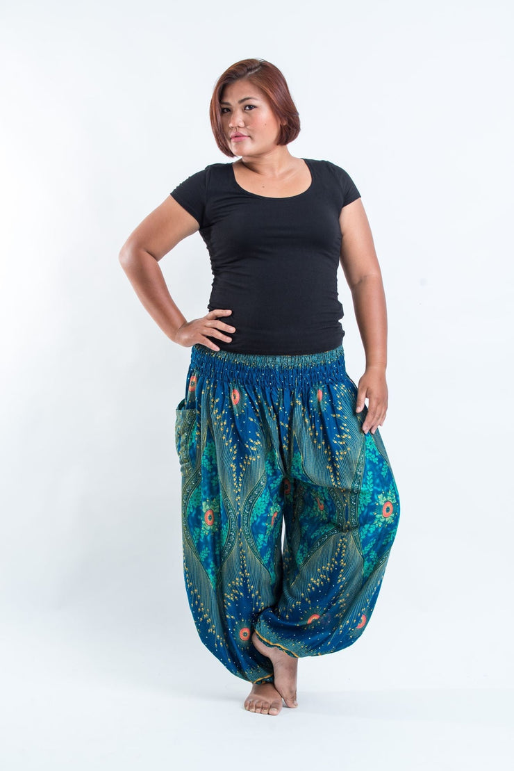 Plus Size Peacock Eye Women's Harem Pants in Turquoise