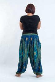 Plus Size Peacock Eye Women's Harem Pants in Turquoise