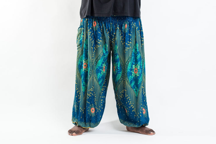 Plus Size Peacock Eye Men's Harem Pants in Turquoise