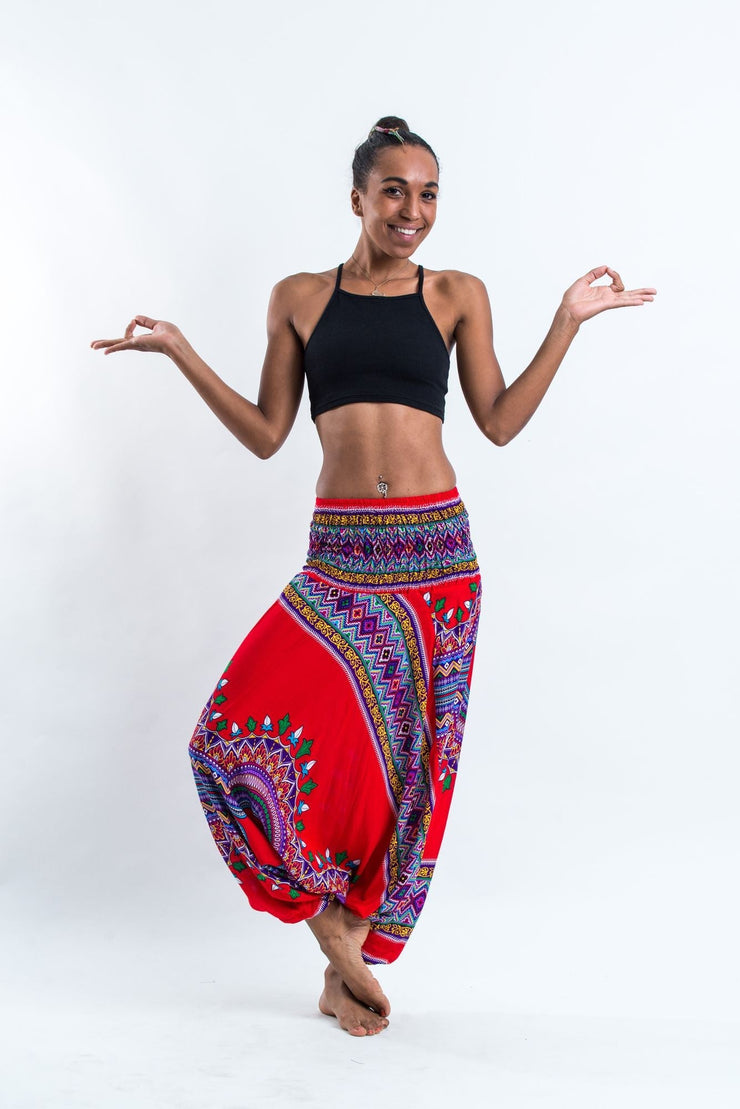 Dashiki Prints 2-in-1 Jumpsuit Harem Pants in Red