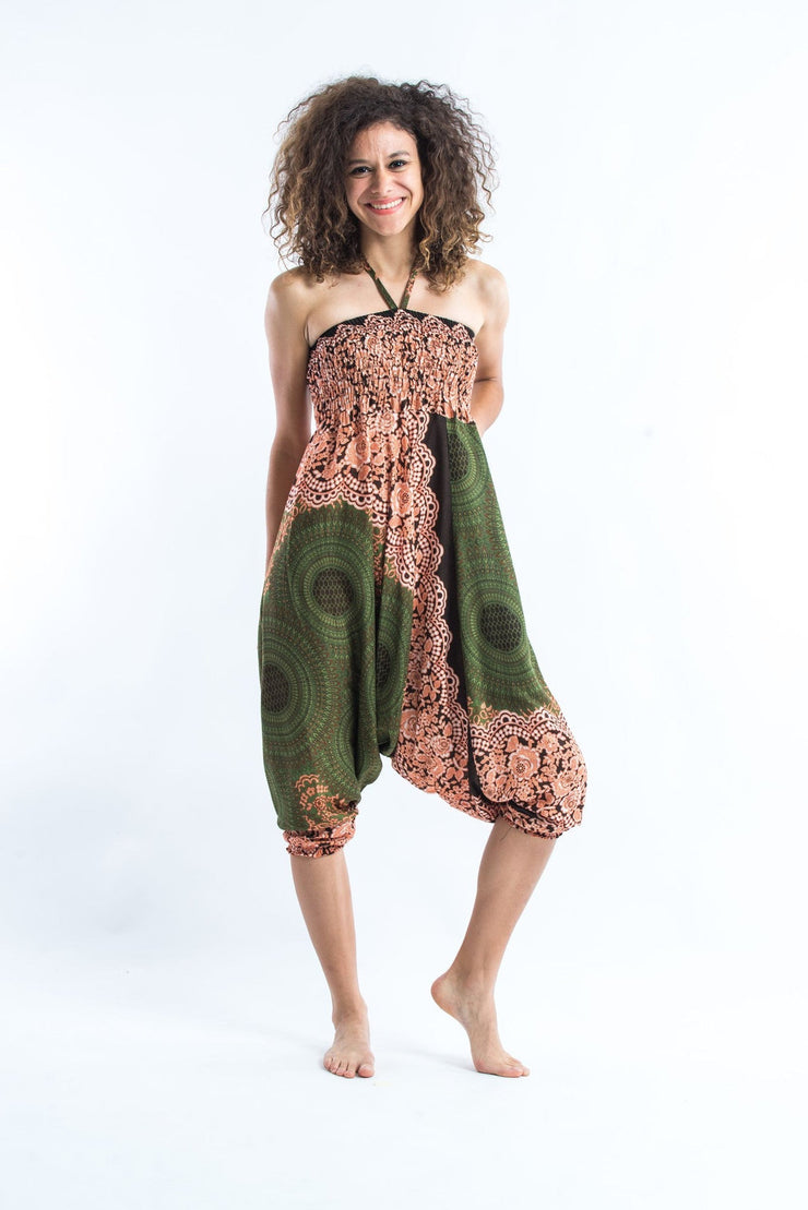 Geometric Mandalas 2-in-1 Jumpsuit Harem Pants in Olive