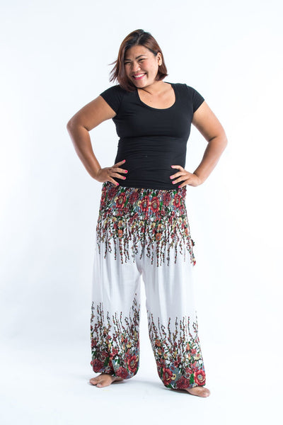 Plus Size Floral Women's Harem Pants in White